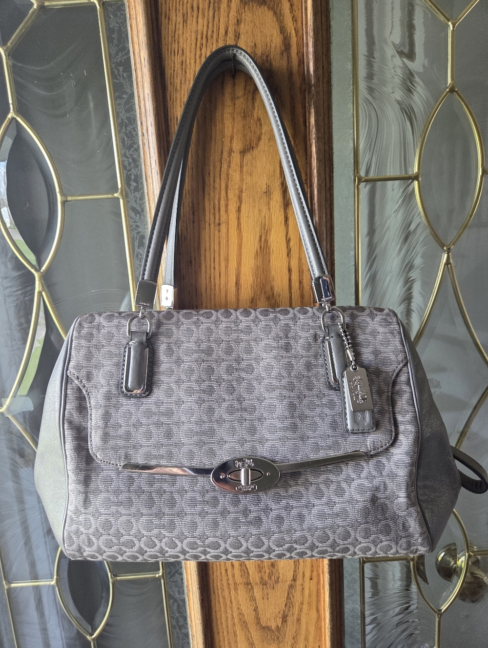 Coach 2013 Gray Madison Needlepoint Op Art Satchel  (25215)